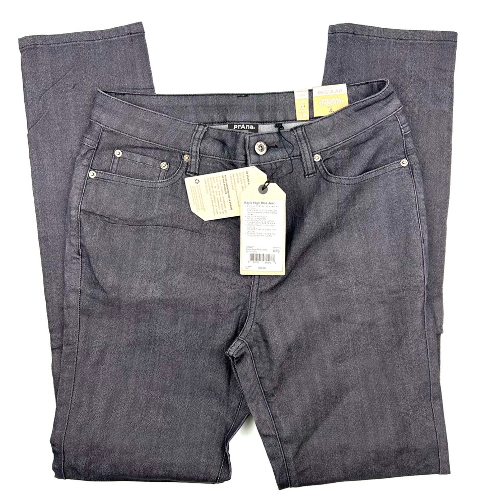 Prana Kayla‎ High Rise Jeans Charcoal Grey Organic Cotton Straight Leg 8 RG NEW